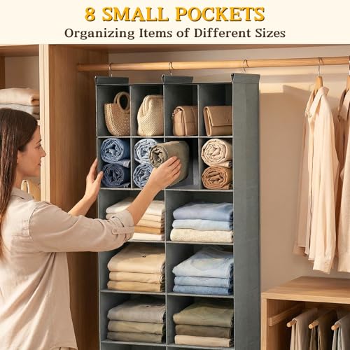 Ofiray-home 6 Tier Hanging Closet Organizer, 16 Compartments Sweater Organizer for Closet with 3 Sturdy Hooks, Closet Organizers and Storage, Wardrobe, Rv, Garment Rack, Grey - color: Grey, size: 6-Tier