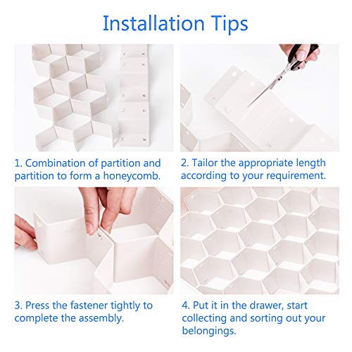 Poeland Drawer Divider Organizer Adjustable DIY Grid Honeycomb Drawer Divider for Underwear Belt Scarf Socks White - color: White