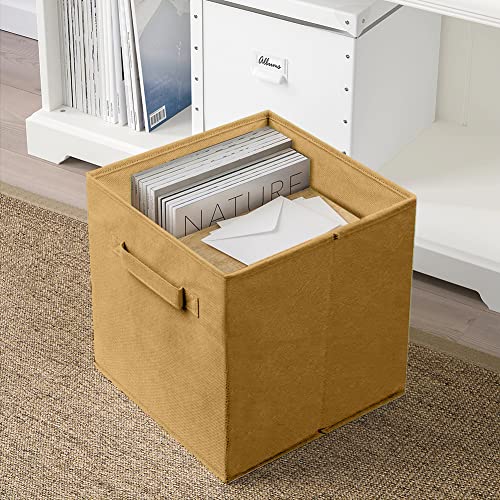 PowerKing Collapsible Storage Cubes with Handles, Fabric Foldable Bins for Closet Shelves, Durable Organization Storage Bins, 10.5'' x 11'' x 10.5'' (Khaki, 2Pack) - color: Khaki, size: 2Pack