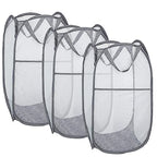 Larpur Pack of 3 Pop up Laundry Hampers, Collapsible Laundry Baskets, Portable Mesh Clothes Hampers for Home Room, College Dorm, Apartment, Foldable Hamper with Carry Handles, Gray - color: 3*Grey