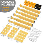 SpaceAid Bamboo Drawer Dividers with Inserts and Labels, Kitchen Adjustable Drawer Organizers, Expandable Organization for Home, Office, Dressers and Bathroom, 6 Dividers with 12 Inserts (13.25-17 in) - size: 13.25-17 inch