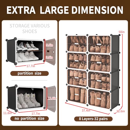 MAGINELS Shoe Rack,Expandable Shoe Cabinet Easy to Assemble. Shoe Storage with Door,Entryway, Closets, Hallway, and Bedroom.Accommodates Up to 32 Pairs of Shoes. - size: 2 by 8 (32 Pairs)