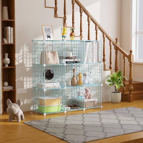 C&AHOME Wire Cube Storage, 9 - Cube Organizer Metal C Grids, Modular Shelves Units, Closet Organizer, Ideal for Home, Office, Living Room, 36.6”L x 12.4”W x 48.4”H, Blue UWCS3009B - color: Blue, size: 9 Cube