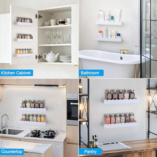 10 inch Spice Rack Wall Mounted,4 Pack Spice Organizer Shelf for Stove Cabinet Pantry Door, Adhesive or Screw Hanging Wall Spice Shelf Storage Holder in Kitchen and RV - White Color - color: White, size: 10"