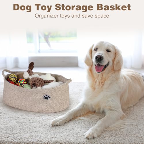 Optish Dog Toy Basket, Toy Box and Bin for Dog Cat Storage, 19.7" X 11" X 7.9" (30L) Large Woven Rope Basket for Blanket Storage, Living Room, Bedroom, Brown - color: Brown, size: 19.7"L x 11"W x 7.9"H (30L)