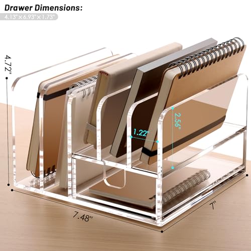 SANRUI Desk Organizers and Accessories, Acrylic Mail Organizer Countertop, 5-Slots File Sorter with Drawer, Desktop Organizer for Office Supplies - style: 5 Sections With Drawer