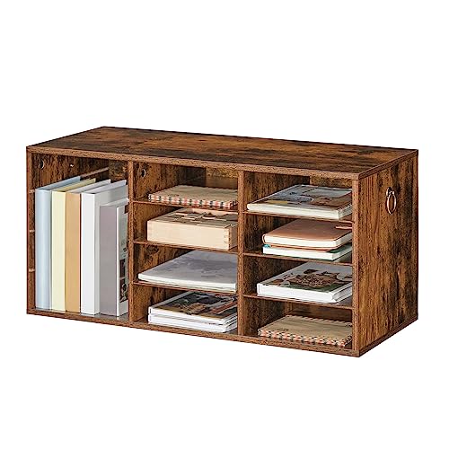 HOOBRO Countertop Mail Sorter Organizer, Wooden Literature Organizer, Student Mailbox for Classroom, Desktop Bill Organizer for Office Home School, 12 Compartments Rustic Brown FG43WF01 - color: Rustic Brown