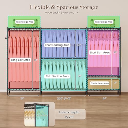 Golpart Coat Rack Clothes Wardrobe：Closet Organizer and Storage Clothing Garment Rack with Shelves Heavy Duty for Hanging Clothes Portable Adjustable Black 15.8" DX69 WX76.5 H - color: Black, size: 15.8"DX69"WX76.5"H