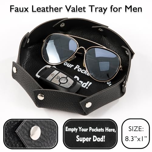 Faux Leather Valet Tray for Men, Catch-All Tray Empty Dad's Pocket for Nightstand Entryway Table, Dump Holder Everyday Carry Organizer for Wallet Keys Watch, Black - color: Black