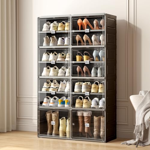 Vipbox Black Shoe Rack Organizer Cabinet for Closet Entryway,Clear Shoe Storage Boxes Stackable Sneaker Storage with Door Easy Assembly Shoe Cabinet with Lids Large 7 Tiers 28 Pairs - size: 7 Tiers 28 Pairs