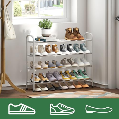 kiplant Expandable Shoe Rack, 4-Tier Expandable Metal Shoe Rack,Shoe Shelf for Closet, Entryway & Hallway - color: White, size: 4-Tier_Long