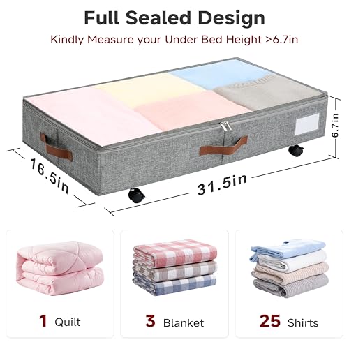 Under Bed Storage with Wheels Set of 2 Packs, Large Underbed Storage Containers with Clear Lid, Rolling Under Bed Shoe Organizer, Wheeled Under Bed Drawers for Blankets, Clothes, Shoe, Bedding Grey - color: Grey