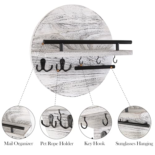 Gurfuy Key Holder for Wall with Shelf - Wood Mail Organizer and Rack with Shelf Hooks Wall Mounted for Entryway Decor Magazines Letter Storage Farmhouse Living Room Bedroom Doorway (White) - color: White
