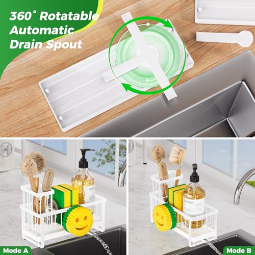 Sponge Holder for Kitchen Sink,Sink Caddy with Removable Dish Brush Holder,Self-Draining Kitchen Countertop Organizers and Storage Essentials,Soap Dispenser Organize and Home Decor-White - color: 1 Tier White-Tray