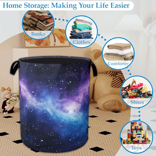 Purple Galaxy Laundry Basket Collapsible Laundry Hamper with Handle, Oxford Clothes Toy Storage Bin for Bathroom Bedroom Room Decor, Gift Basket 16" X 20.8" - color: Purple Galaxy
