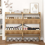 Bifins Shoe Storage Cabinet with 4 Wavy Fluted Flip Drawers, Modern 47.2” Wide Hidden Narrow Shoe Rack Cabinet for Entryway Foyer Hallway (Natural Oak 4 Drawer) - color: Natural Oak 4 Drawer