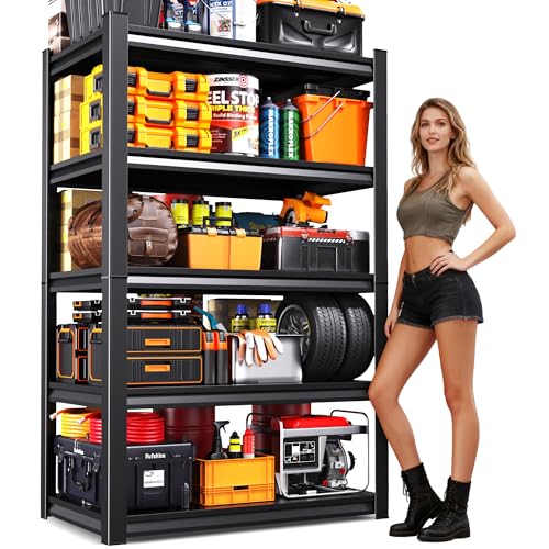71" H Garage Shelving 5-Tier Heavy Duty Storage Shelves, Adjustable Metal Shelf Unit, Utility Organizer Rack for Basement, Pantry, Kitchen, Warehouse,15.7" Dx35.4 Wx71.2 H, Black - size: 5-tier-15.7"Dx35.4"Wx71.2"H