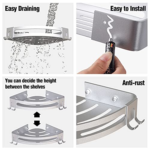Bakzon Corner Shower Caddy, 2 Pack Adhesive Shower Shelf Corner with Razor Holder No Drilling Bathroom Shower Organizer Storage Rack, Silver (Not Brushed Nickel) - color: Silver(Not Brushed Nickel)
