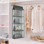 Closet Handbag Purse Holder, Space Saving Hanging Handbag Storage Tote Bag Organizer Holder with 4 Large Heavy-Duty Mesh Shelves for Wardrobe Closet(Gray) - color: Grey