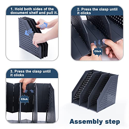 FRETONBA Collapsible Magazine File Holder with 4 Vertical Compartments Foldable Binder Holder for Desk Binder Storage Organizer Plastic Magazine Holders for Shelf, Dark Gray - color: Dark Gray, size: 4 Compartments - 1Pcs