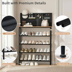 STORAGE MANIAC 5 Tier Shoe Rack for Entryway, Metal Shoe Shelf with Storage Pocket and MDF Top Board, 16-20 Pairs Free Standing Shoes Organizer for Closet, Black