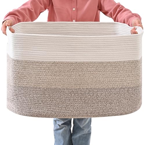 ICERZCZ Extra Large Blanket Basket Living Room, Rectangle Storage Basket, Large Woven Baskets for Storage, Cotton Rope Basket for Toys, Clothes, Gradient Brown - 25”x16”x16” (105L) - color: Gradient Brown, size: 25”x16”x16”