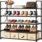 5 Tier Shoe Rack Large Capacity, 34.3" Wide Adjustable Shoe Organizer for 20-25 Pairs, Sturdy Non-Woven Shoe Rack Shelf Multi-Purpose Storage Unit for Closet, Hallway, Entryway,Garage,Black - size: 5-Tier(Black)-34.3"W