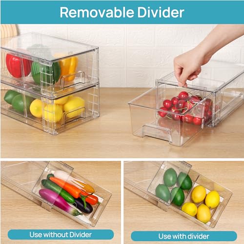 Vtopmart 10 Pack Stackable Storage Drawers,Clear Acrylic Drawer Organizers with Handles, Easily Assemble Containers for Fridge, Bathroom,Kitchen Undersink,Cabinet,Pantry Organization and Storage - size: 10Pack 4.4"H-with Dividers