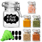 ComSaf Set of 6 Square Glass Spice Jars with Airtight Lids (4 Oz), Mini Favor Jars with Wire Clamp for Honey, Herbs & Farmhouse Kitchen Pantry Organization, with Funnel & Labels - size: 4oz*6