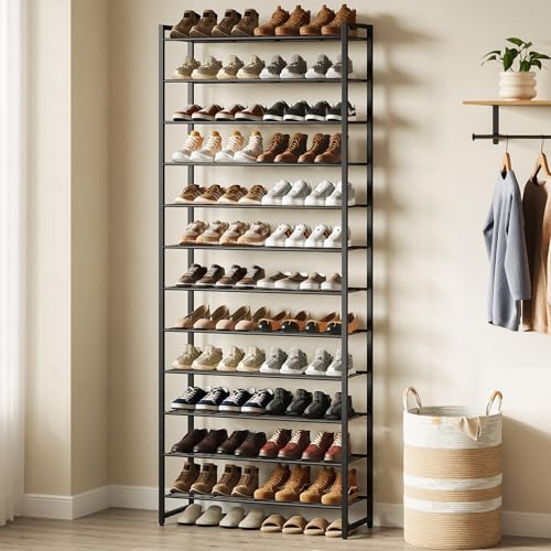 Nunsino Shoe Rack for Closet, Metal Shoe Organizer,12 Tier Garage Shoe Rack Max Holds 60 Pairs,Shoe Storage Shelf,Entryway, Black - color: Black, size: 12 Tier