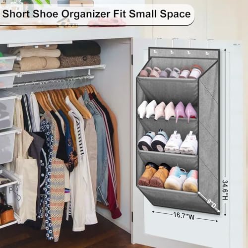SLEEPING LAMB Over the Door Shoe Organizer for Closet, Short Hanging Shoe Rack with Large Deep Pockets, Narrow Door Sneaker Storage for Boots in RV, Dorm, Grey - color: Grey, size: 34.6''