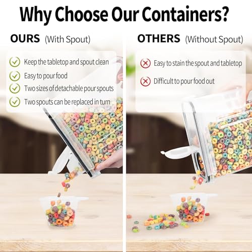Skroam 8PCS Cereal Containers Storage [4L/135.2 oz], Airtight Food Storage Containers with Pour Spout for Kitchen & Pantry Organization Storage, Plastic Cereal Dispensers, Measuring Cup & 20 Labels - color: 8 PACK
