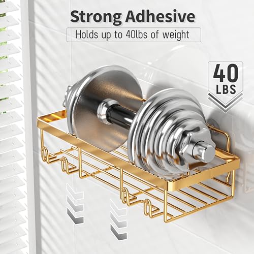 Liuoud 10 Pack Shower Caddy Organizer Rack Shelf for Inside Shower, Self Adhesive Wall Storage Basket Rustproof Stainless Steel Shampoo Holder Bathroom Accessory Decor Set, Gold - color: Gold