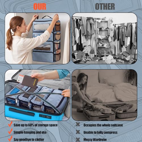 Back to School Hanging Suitcase Organizer Gray 4 Layer Dorm Room Clothes Storage Bag with Adjustable Hook Pack Hang Travel Organizer for College Dorms - color: Gray