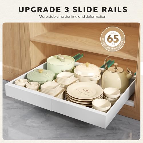Seinloes 6 Pack Pull Out Cabinet Organizers 21" Deep With Raising Pad for Framed Cabinets, Expandable Slide Out Drawers with 4pcs Divider Racks, Roll Out Shelves, Adjustable Width 12"-20.45" White - color: White, size: 12"-20.45"Wide x 21"Deep(6 Pack)