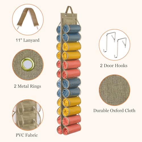 Lirex Scarf Storage Organizer with 24 Pockets, Yoga Legging Storage Organizer for Family Closet Bedroom, Light Coffee - color: Light Coffee