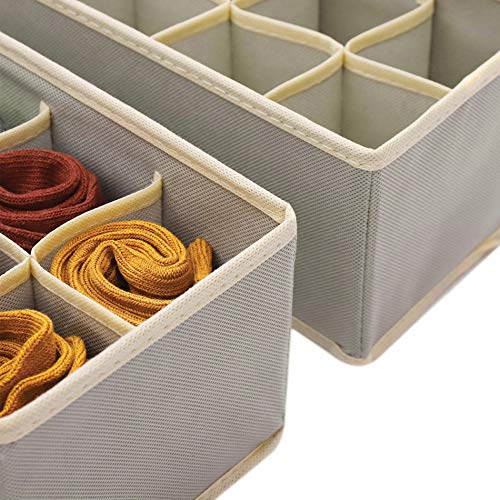 DIOMMELL Set of 4 Foldable Cloth Storage Box Closet Dresser Drawer Organizer Fabric Baskets Bins Containers Divider for Clothes Underwear Socks Lingerie Clothing, Grey 40-0000 - color: Light Grey