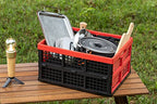 Eslite 34L Large Plastic Folding Storage Crates,Collapsible Crates for Storage,Pack of 3 (Black+Red) - color: Black+Red