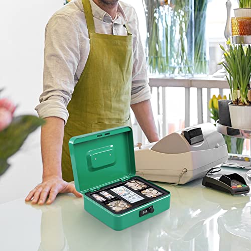 KYODOLED Large Cash Box with Combination Lock,Safe Metal Box for Money, Storage Lock Box with Money Tray,9.84"x 7.87"x 3.54" Green Large - color: Green, size: Large