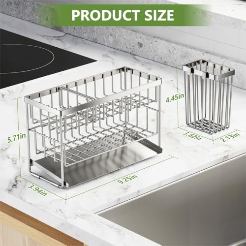 Cisily Silver 2-Tier Kitchen Sink Caddy Organzier Rack with Flexible Dish Brush Holder, Sponge Holder for Kitchen Sink Countertop Organization Storage,Home Decor Stainless Steel - color: Silver