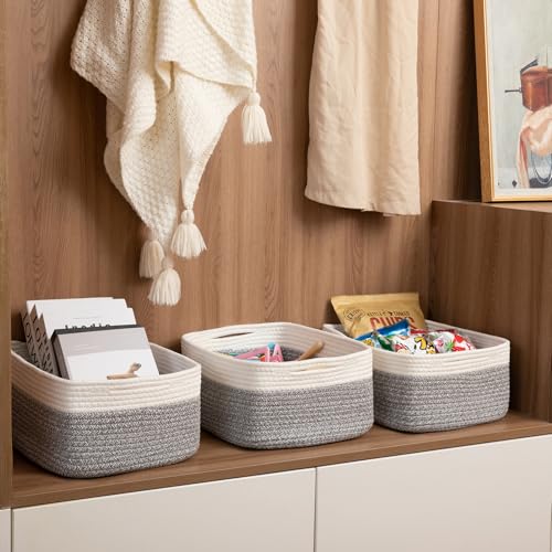 OIASKET Storage Baskets for Organizing 3 Pack, Woven Baskets for Shelves, Closet Organizer Bins Empty Gift Basket Toy Storage for Toys, Books, Towels, Clothes, 15"x11.42"x6.7", Grey - color: Grey