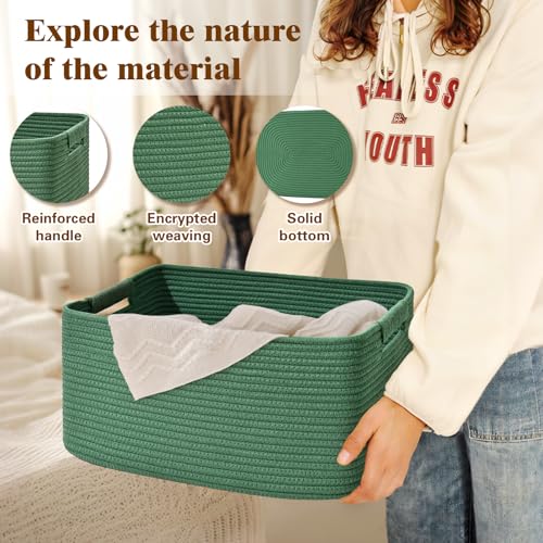 4 Pack Large Storage Basket for Organizing, 17.5"x13"x7" Woven Basket for Shelves, Closet Cube Storage Bins with Wrapped Handle, Cotton Rope Baskets for Kitchen, Clothes, Toys(Green) - color: Green, size: 4 Pack