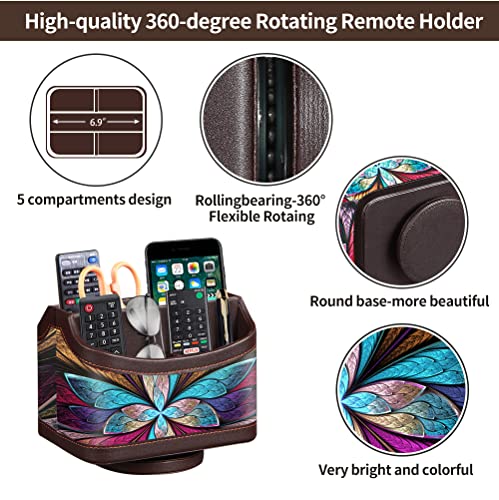PUSU 360°Rotatable Remote Control Holder, PU Leather TV Remote Holder Caddy for Table, Bright and Colorful Art Supply Organizer Pen Holder, Multi-Functional Desk Organizer Living Room Office Decor - color: 7-color flower