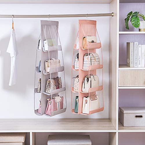 AARAINBOW 1 Pack Hanging Handbag Purse Organizer, Bags Organizor for Purse 8 Pockets Wardrobe Closet Space Saving Handbag Storage, 44.5L x 13.5W (B-Light Gray) - color: B-Light Gray