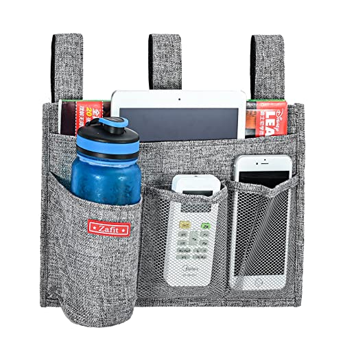 Zafit Linen Bedside Caddy, Bedside Storage Organizer for Hospital Beds, College Dorm Rooms or Baby Bed (4 Pockets-Grey) - color: Grey, size: 4 Pockets