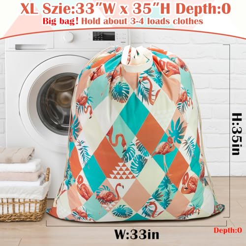 Canvas Laundry Bag 33"Wx 35"H, Thick Canvas Laundry Bag with Handles & Drawstring, Extra Large Heavy Duty Washable Basket Liner Hamper Liner Storage Sack (Pink Flamingo) - color: Pink Flamingo,1pc XL, size: XL 33"W x 35"H┃1 Pack