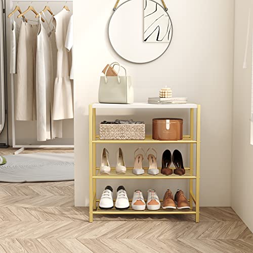 HOMEFORT 4-Tier Shoe Rack, Shoe Storage Shelf, Industrial Shoe Tower, Narrow Shoe Organizer for Closet Entryway, Small Shoe Rack Table with Durable Metal Shelves, Gold - color: Gold, size: 4-Tier (11.8"D x 23.23"W x 24.8"H)