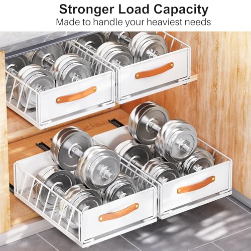 2Pack Pull out Cabinet Organizer,Heavy Duty Slide out Pantry Shelves Drawer Storage with Adhesive Nano Film,Sliding Mesh Basket with Handle for Kitchen, Bathroom, Home, 11.8W" X 15.7"D X 6.2"H,White - color: White, size: 11.8"Wide-15.7"Deep (2Pack)