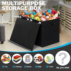 popoly 122L Large Toy Box Chest with Lid, Foldable Toy Storage Organizer Bin Boxes with Removable Divider for Kids, Boys, Girls, Nursery, Playroom, 26"x17" x17"(Linen Black) - color: Extra Large Black