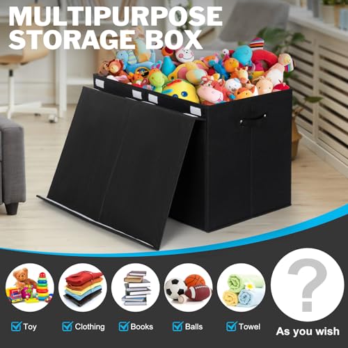 popoly 122L Large Toy Box Chest with Lid, Foldable Toy Storage Organizer Bin Boxes with Removable Divider for Kids, Boys, Girls, Nursery, Playroom, 26"x17" x17"(Linen Black) - color: Extra Large Black